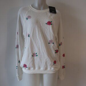 NWT Lauren Moshi White Pink (Item- 115) Skull Rose Anela Crew Sweatshirt Top M